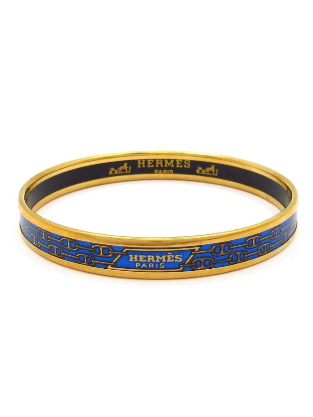 Hermes Bangle Enamel PM Gold Blue Chaine D'ancre Cloisonne Bracelet
